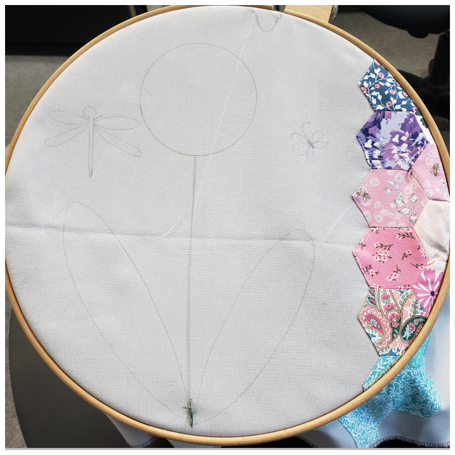 Embroidery drawing in hoop